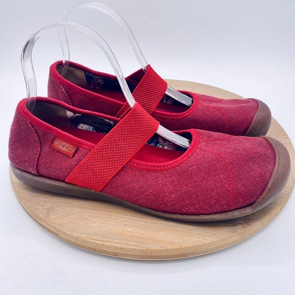 Keen Sienna Shoes Womens 10.5 Red Canvas Slip On Mary Jane Flats - Picture 1 of 11